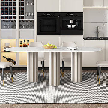 55.1" Modern Oval Stone Top Dining Table 3 Legs in White